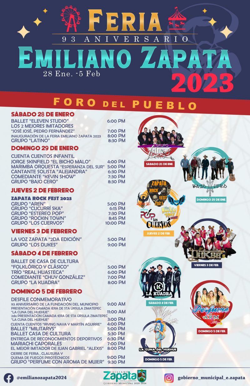 El Gobierno Municipal te invita a la Feria Emiliano Zapata 2023 del 28 de Enero al 5 de Febrero, con