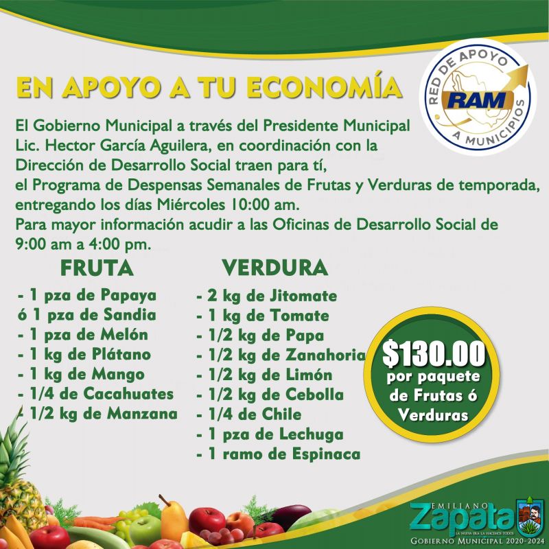 Programa de Despensas Semanales de Frutas y Verduras de temporada