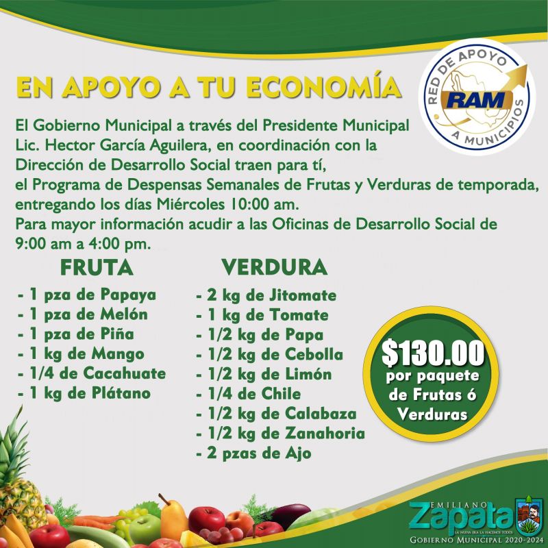 Programa de Despensas Semanales de Frutas y Verduras de temporada