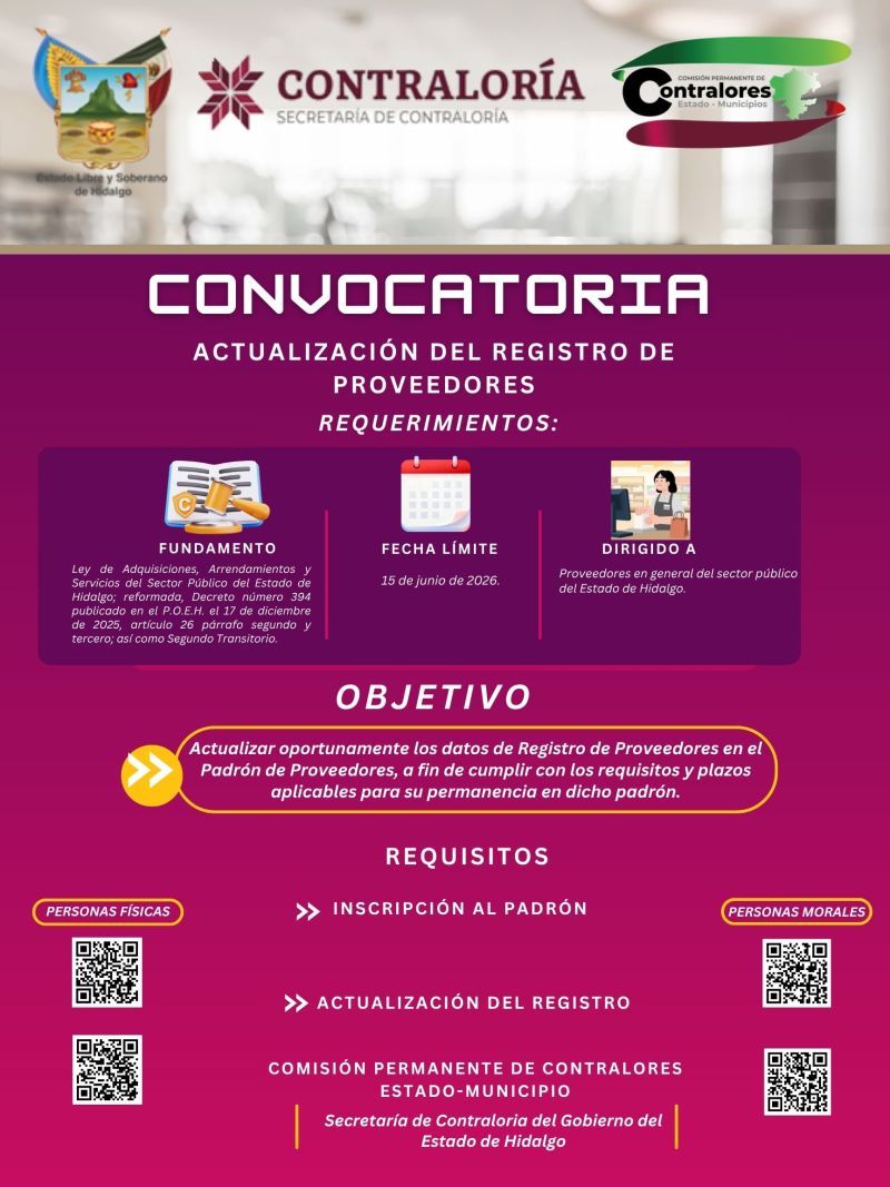 CONVOCATORIA ACTUALIZACION DE REGISTRO DE PROVEEDORES